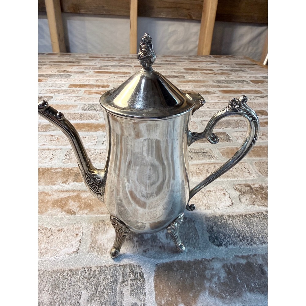 Studio Silversmith Silver Plated Footed Coffee Pot Hinged Lid Floral Detail 9.5"